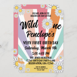 Invitación Groovy Hippy Sun & Daisy Primer cumpleaños
