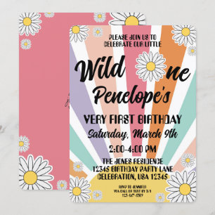 Invitación Groovy Hippy Sun & Daisy Primer cumpleaños