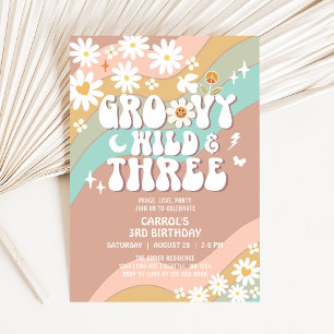 Invitación Groovy Joven Salvaje y Tres 3er Cumpleaños