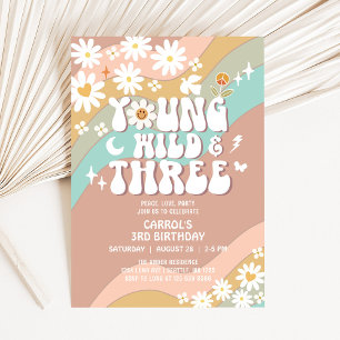 Invitación Groovy Joven Salvaje y Tres 3er Cumpleaños