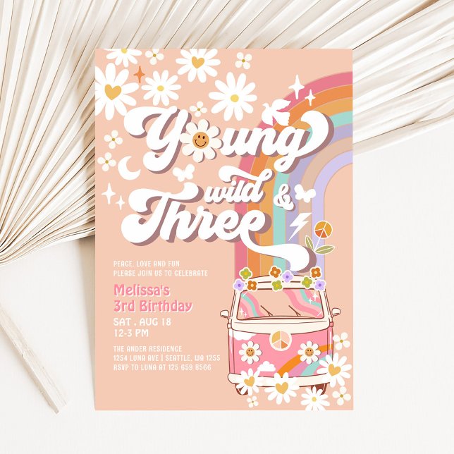 Invitación Groovy Joven Salvaje y Tres 3er Cumpleaños (Subido por el creador)