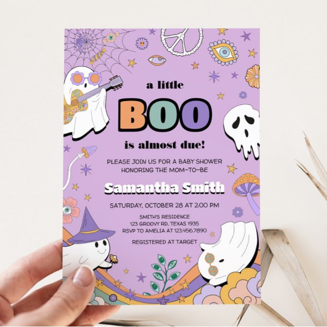 Invitación Groovy Little Boo Baby Shower (Hippie Little Boo Baby Shower Invitation )