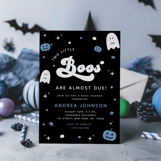 Invitación Groovy Little Boo Boy TWINS Halloween Baby Shower (Subido por el creador)