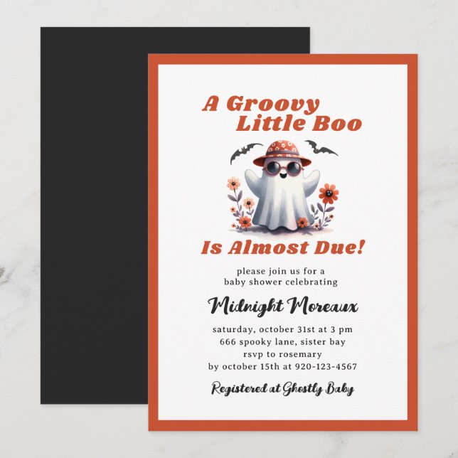 Invitación Groovy Little Boo casi debido a Baby Shower (Anverso / Reverso)