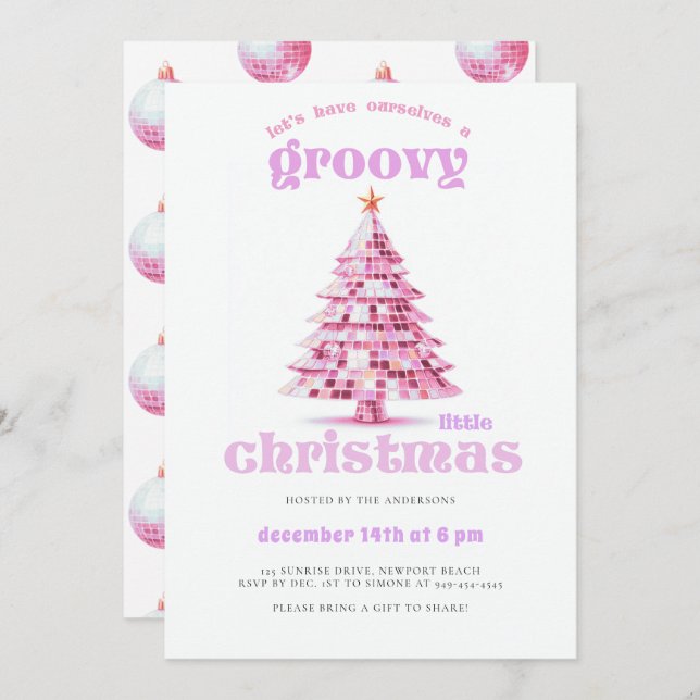 Invitación Groovy Little Christmas Disco Pink Christmas Party (Anverso / Reverso)