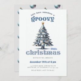 Invitación Groovy Little Navidades Disco Fiesta Navidades azu