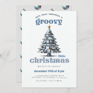 Invitación Groovy Little Navidades Disco Fiesta Navidades azu