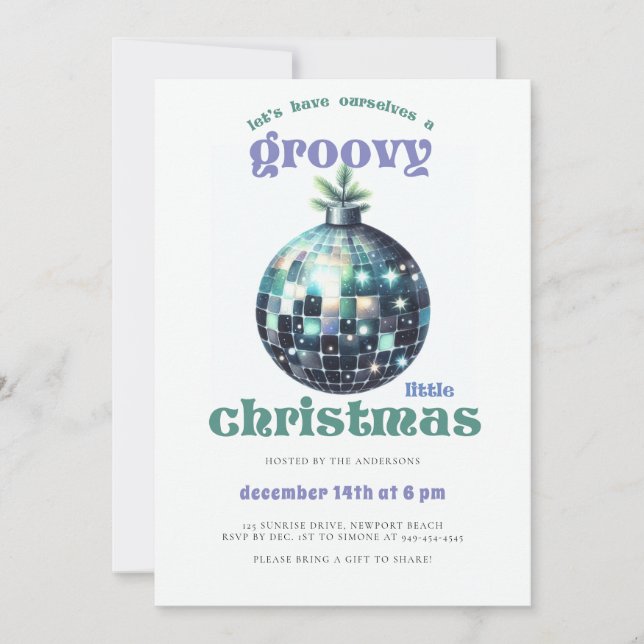 Invitación Groovy Little Navidades Disco Sage Navidades Fiest (Anverso)