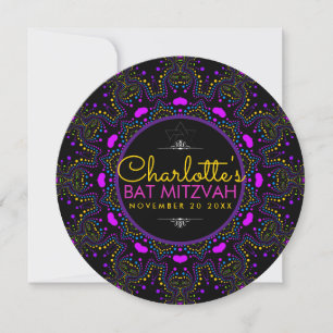 Invitación Groovy LOVE Boho Colorido Bat Mitzvah Redondo