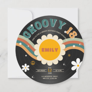 Invitación Groovy Moda Retro Vinyl Record 18 cumpleaños
