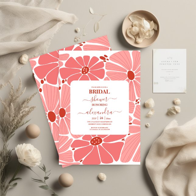 Invitación Groovy moderna ducha de novia en margarita rosa (Subido por el creador)