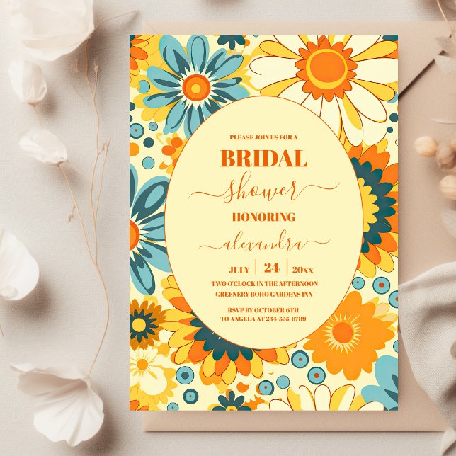 Invitación Groovy moderno margarita floral amarillo y rosa No (Subido por el creador)