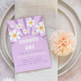 Invitación Groovy Moderno Un Sol Retro Primer Cumpleaños