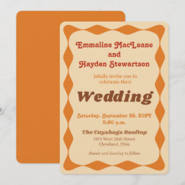 Invitación Groovy Naranja y Brown Wavy Border Boda