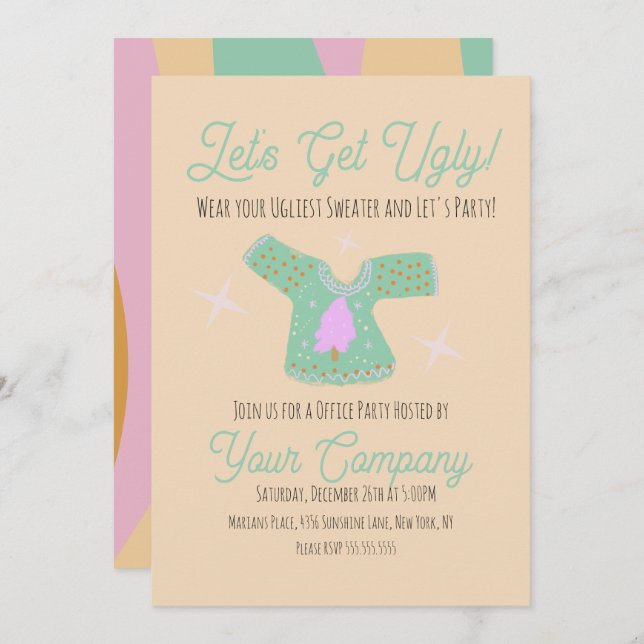 Invitación Groovy Navidades Fiesta Ugly Sweater Event (Anverso / Reverso)