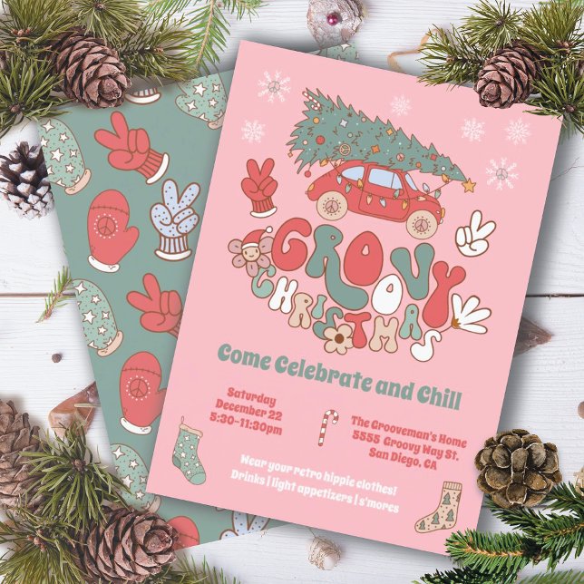 Invitación Groovy Navidades Hippie Fiesta Árbol de coches (Subido por el creador)