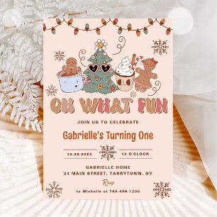 Invitación Groovy Navidades Oh Qué Divertida Fiesta de Cumple