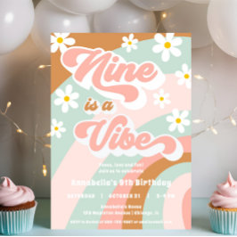 Invitación Groovy Nine es un retro de Vibe pasteles de 9º cum