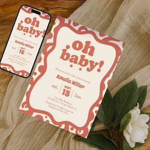 Invitación Groovy Oh Baby Shower   Retro 70s Terracotta 