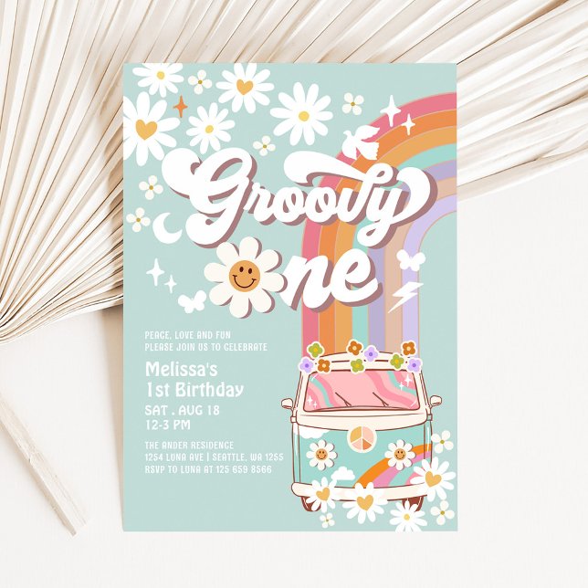 Invitación Groovy ONE 1er cumpleaños Invitar Hippie 1er cumpl (Subido por el creador)