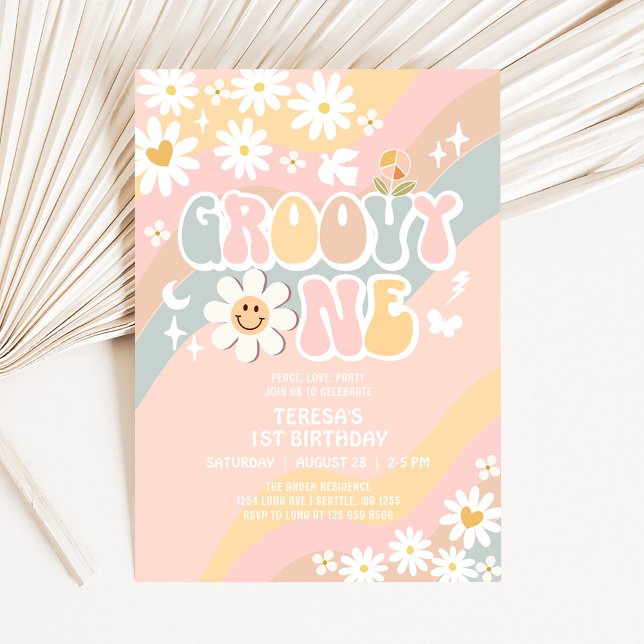 Invitación Groovy ONE 1er Cumpleaños Pastel Groovy Primera Cu (Subido por el creador)