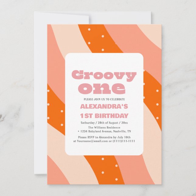 Invitación Groovy one 1er Cumpleaños Retro (Anverso)