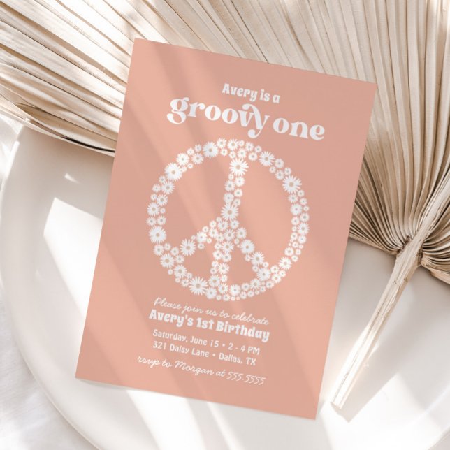 Invitación Groovy One 70's Pink Daisy Primer Fiesta de cumple (Subido por el creador)