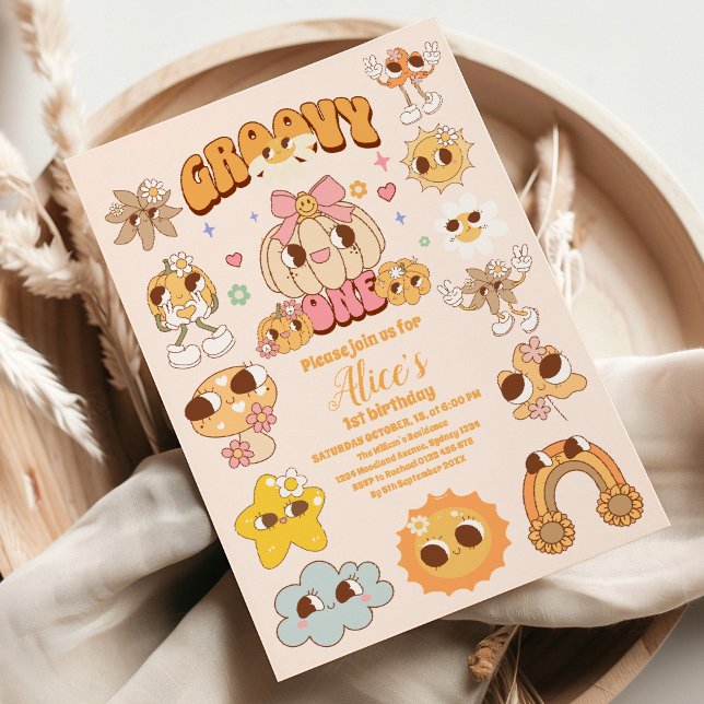 Invitación Groovy One Boho Daisy Primer Fiesta de cumpleaños (Subido por el creador)