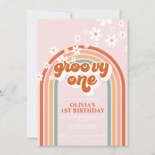 Invitación Groovy One boho margarita arcoíris primer cumpleañ