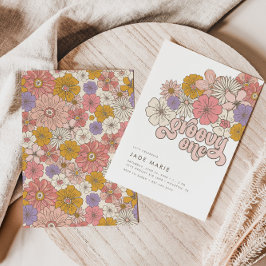Invitación Groovy One - Chica Floral Retro Primer Cumpleaños