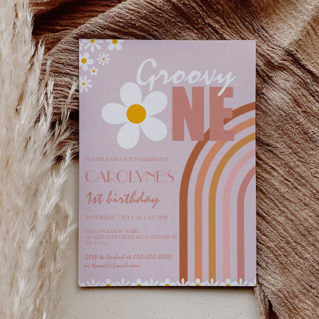 Invitación Groovy One Daisy Boho Rainbow First Birday (Subido por el creador)