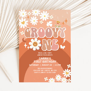Invitación Groovy ONE Daisy Hippie 70's Primer cumpleaños ret