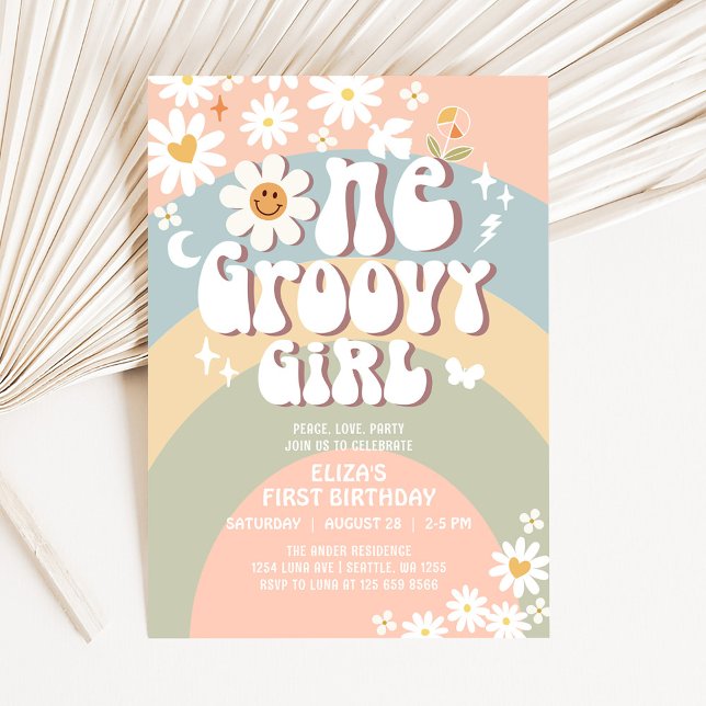 Invitación Groovy ONE Daisy Hippie 70's Primer cumpleaños ret (Subido por el creador)