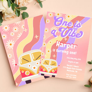 Invitación Groovy One es un primer cumpleaños de Vibe Girly