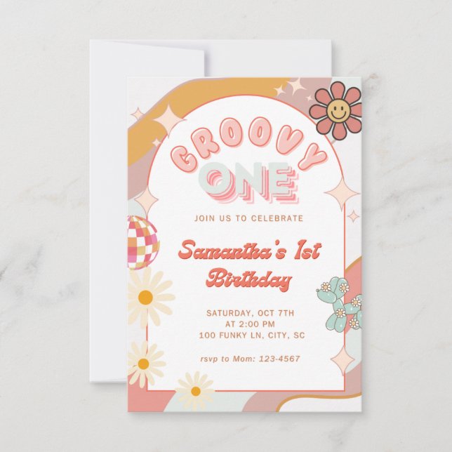 Invitación Groovy One First Birthday Party Invitation (Anverso)