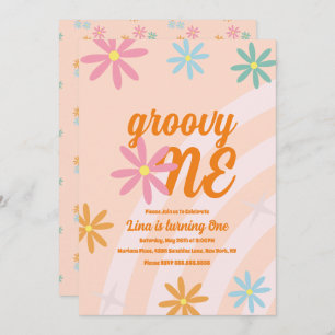 Invitación Groovy One Floral First Birday Retro Fiesta