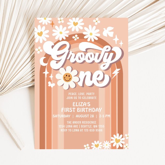 Invitación Groovy ONE Hippie 70s Retro cumpleaños 1 (Subido por el creador)