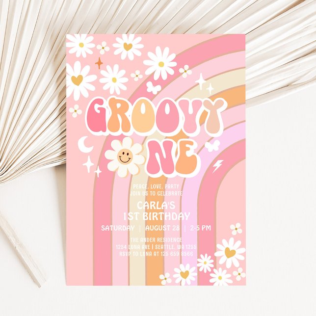 Invitación Groovy ONE Hippie Años 70 Retro 1er Cumpleaños (Subido por el creador)