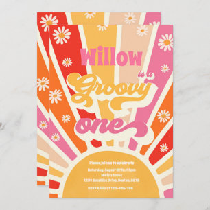 Invitación Groovy One Hippie Primer cumpleaños Sunshine Daisy