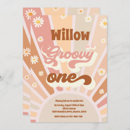 Invitación Groovy One Hippie Primer cumpleaños Sunshine Daisy