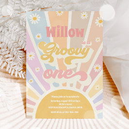 Invitación Groovy One Hippie Primer cumpleaños Sunshine Daisy