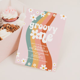 Invitación Groovy One margarita arcoíris cumpleaños 3