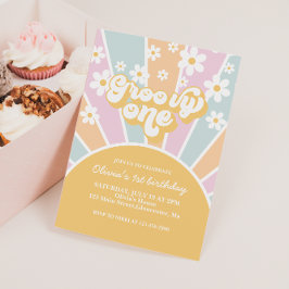 Invitación Groovy One Pastel Retro Sunshine daisy boho floral