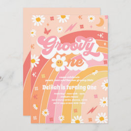 Invitación Groovy One Peace Love Fiesta Rainbow Birday Party