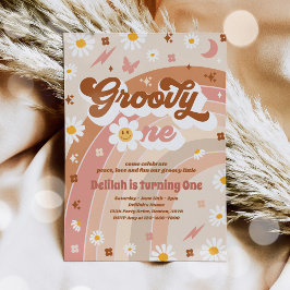 Invitación Groovy One Peace Love Fiesta Rainbow Birday Party
