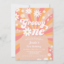 Groovy One Pink Daisy Sunshine Retro Primer cumple