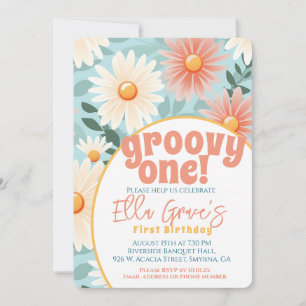 Invitación Groovy One Retro Boho Flower First Birday