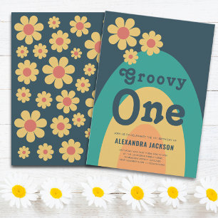 Invitación Groovy One Retro Boho Primer Fiesta de cumpleaños