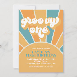 Invitación Groovy One Retro Boy First Birday