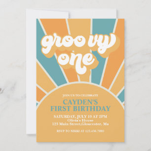 Invitación Groovy One Retro Boy First Birday